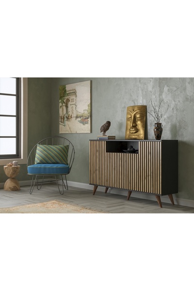 Sakura Ahşap Hunerika Segovia Zebra Kapak 4 Kapaklı 1 Bölmeli Premium Konsol- Minifiks - siyah/Atlantik Çam