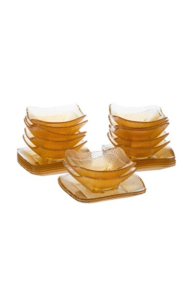 ORIAN 24-piece Turkish honey glass yogurt and dessert plate set
