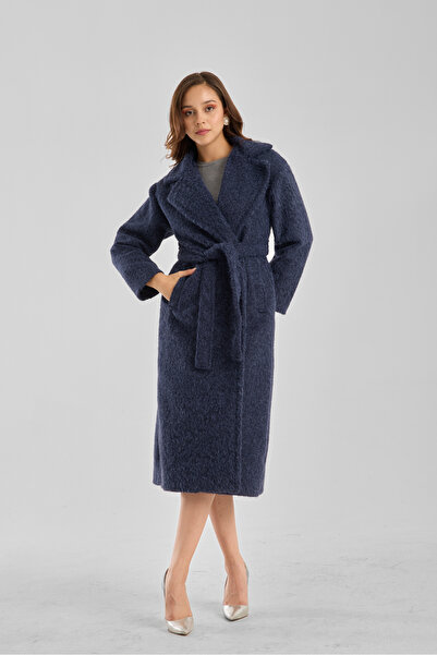 Bolivente Lacivert Buklet Kaşe Oversize Kaban