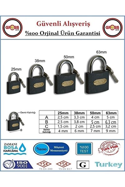 GrossAVM Asma Kilit 25mm Gri
