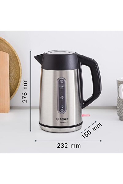 Bosch Kettle, DesignLine, Triple safety feature, Limescale filter, Stainless Steel, TWK4P440GB