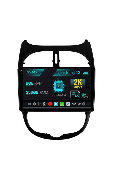 AutoDrop Navigatie Peugeot 206 (1998-2012), Android 13, X-Octa/8GB RAM + 256G...
