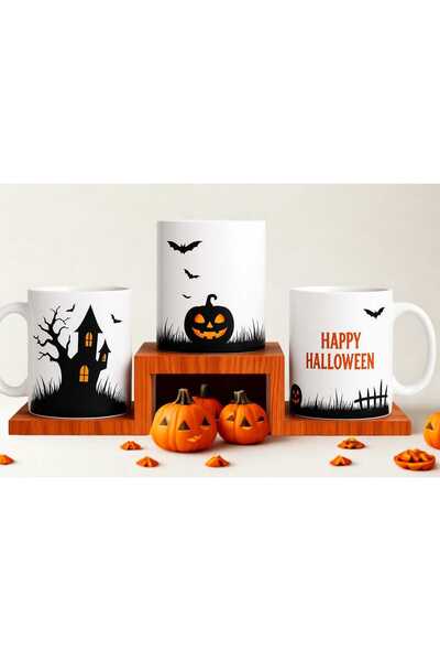 QueenHome Halloween Mug Cup Pumpkin and Haunted House Design Halloween Themed Mug