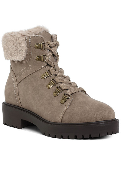 london Rag Women Faux Fur Collar Ankle Boots in Taupe