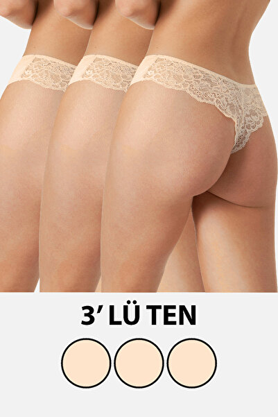 BRAINWEAR Women's 3-Pack Multi-Colored Lace Back Thong Panties