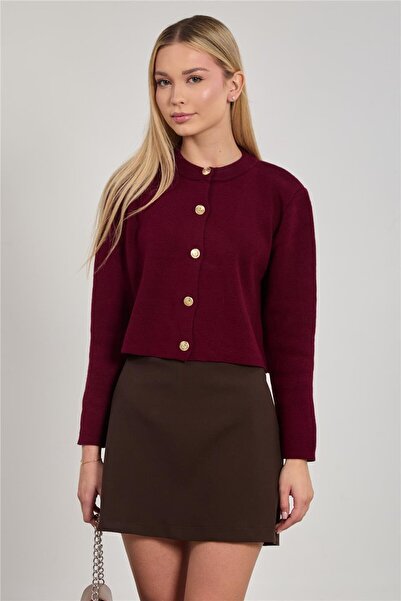 BARRELS AND OIL Women's Buttoned Knit Cardigan - Burgundy