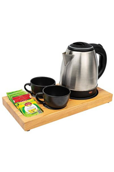 WOODCRAFT Hotel Type Kettle Water Heater and Wooden Serving Tray Guest Welcome Set Hospitality Set