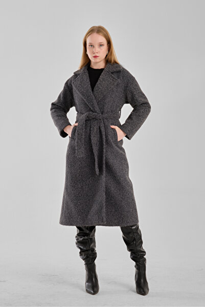 Bolivente Antrasit Buklet Kaşe Oversize Kaban