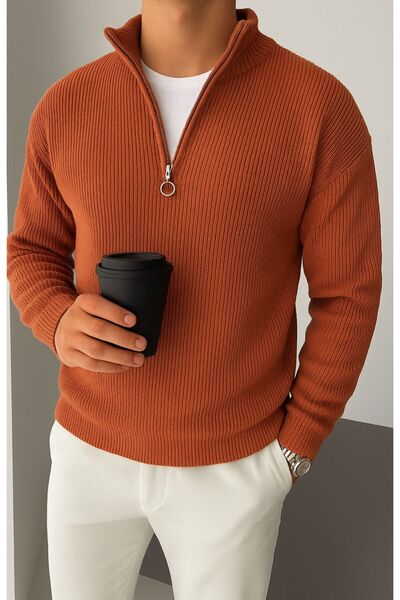 laçin life Pulover tricotat cu jumătate de fermoar