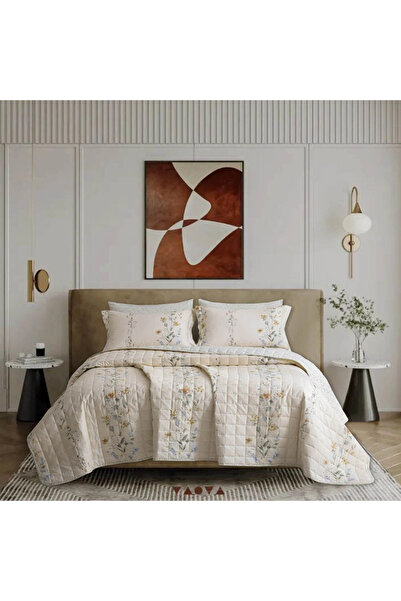Alhabib bedding Summerland summer light compressed cotton single and a half bedspread with floral designs creamy color, 4 pieces