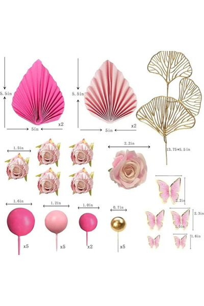 Baloane Vesele Elegant Themed Cake Decoration with Pink Flowers and Gold Elements TOP63