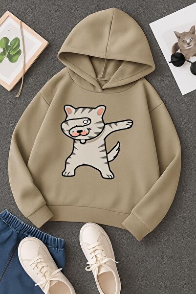 BENROMA 3-слойна памучна фланелка с котешки принт, унисекс, с качулка, детска...