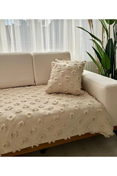 Doğa Ponpon Koltuk Örtüsü BEJ