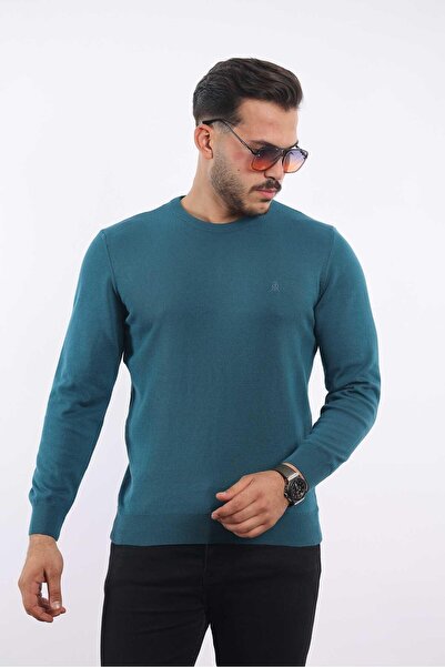 rugatchi سترة تريكو كلاسيكية للرجال من إنديجو ميلانج بياقة دائرية - 100% قطن،...