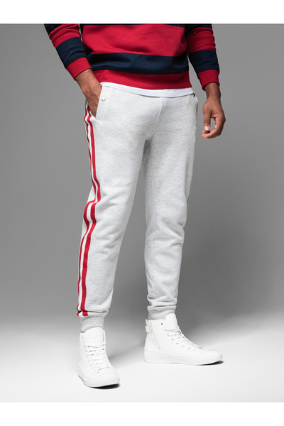 OMBRE Men's sweatpants with piping and ribbing on legs - grey melange V1 OM-PASK-0258 S
