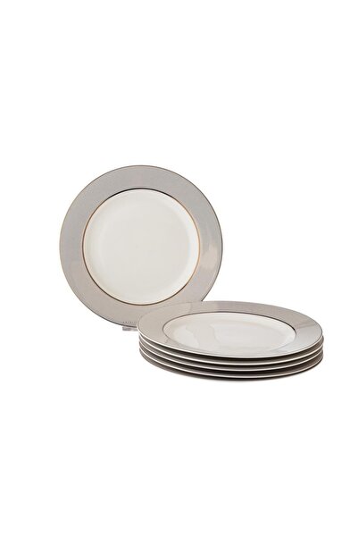 ORIAN 6-piece white porcelain round dotted flat dinner plate set, size 27 cm