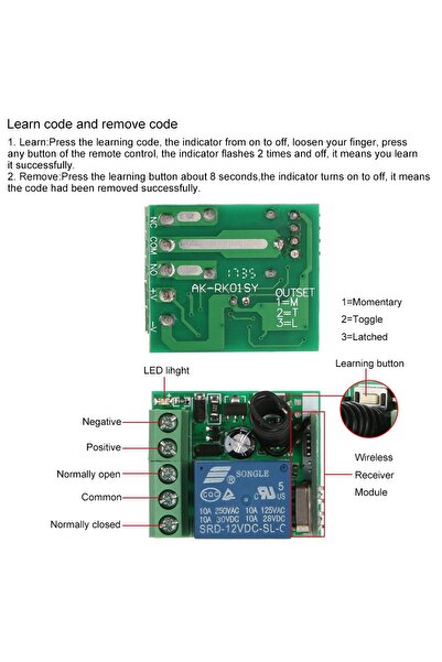 EmAyCenter 433MHz RF Uzaktan Kumanda Seti - 10A Röle Alıcı + 5 Adet Verici Kumanda