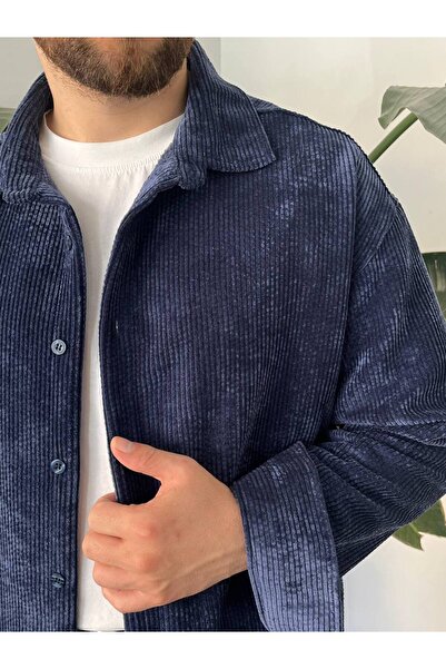 Gambocci Чоловіча сорочка з прямим кроєм, з кантом, з оксамиту, оверсайз, широкого крою