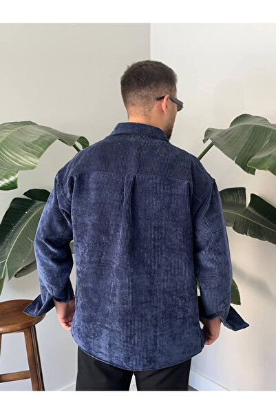 Gambocci Чоловіча сорочка з прямим кроєм, з кантом, з оксамиту, оверсайз, широкого крою