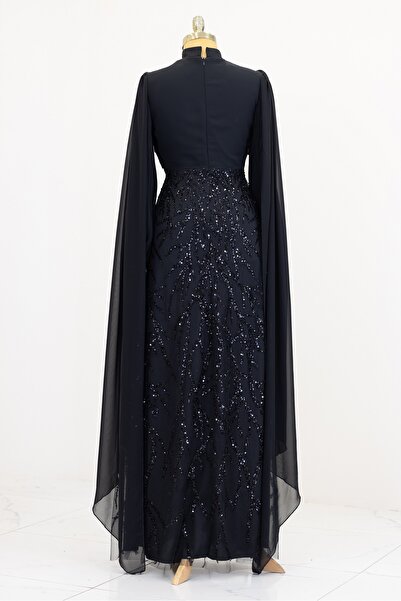 Surikka Βραδινό φόρεμα Ezgi με μανίκια και κάπα