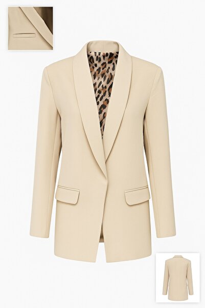 SCZ Kadın Desenli Astarlı Blazer Ceket – Bej