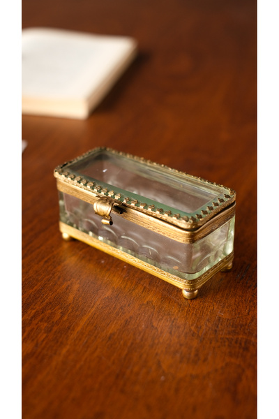 RETRO ANTİKA KÜÇÜK BOY CAM PİRİNÇ KUTU