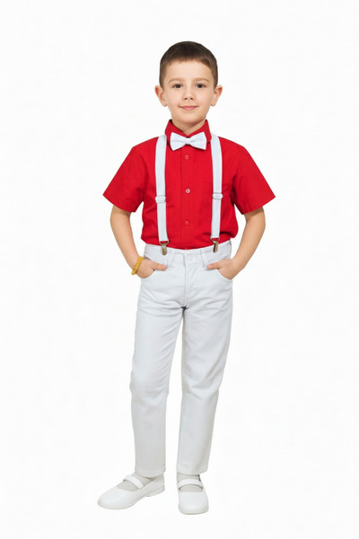 Sibel Günay Butik 23Nisan–19Mayıs– 29Ekim Özel Gün Çocuk Kostüm|Kız Etek&Tişört&Toka+Erkek Pantolon&Gömlek&Papyon Askı