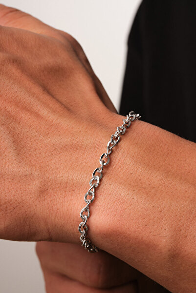 ByFlorya Jewelry Steel Textured Men's Chain Bracelet 4mm Non-Tarnish 20cm