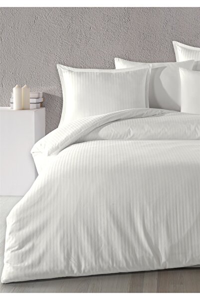 Evim 100% Cotton Satin Straight Line Flounced Single Duvet Cover Set Cream 160X220 cm
