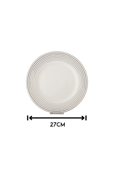 ORIAN 6-piece white porcelain round striped flat dinner plate set, size 27 cm