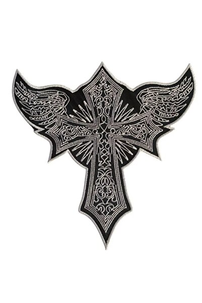 Maxrom Petic Brodat cu Crucifix în Stil Punk, Aplică Decorativă cu Spate Adhe...