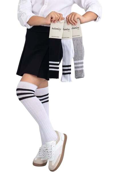 Katamino جوارب للركبة للفتيات 3 أزواج أبيض-رمادي-أسود