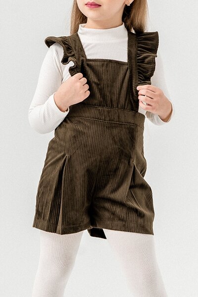 Cansın Mini Khaki Girl's Velvet Corduroy Salopet 22689