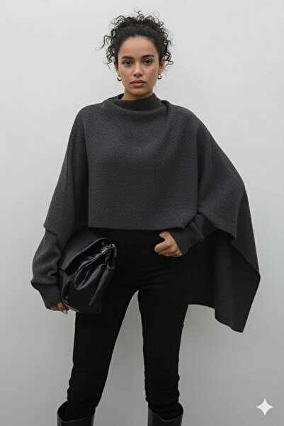 My Blog Anthracite Scarf Detailed Knitwear Sweater - 98073