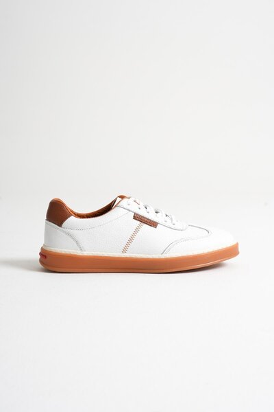 Mubiano Navro Men's White Genuine Leather Casual Sneaker Shoes