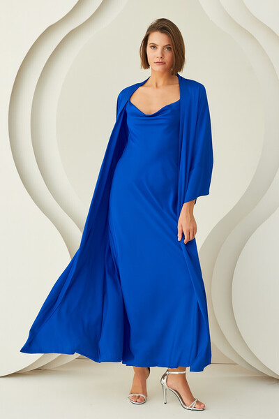 NBB Saks Blue Long Satin Dressing Gown