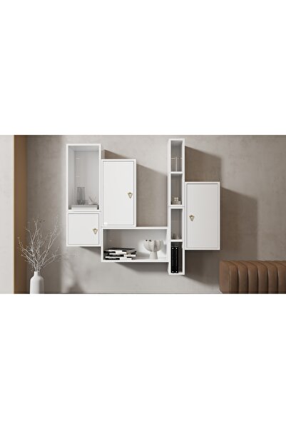 Nettrends 3 Kapaklı Asimetrik Tasarım Duvar Rafı ve Kitaplık