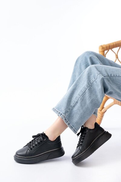Mida Shoes RS-2435 Siyah Platin Bağcıklı Dikişli Günlük Spor Ayakkabı