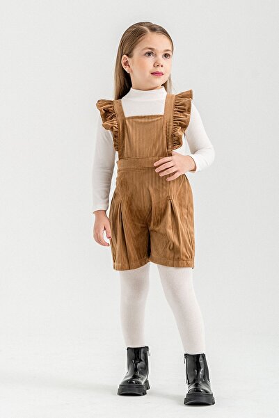 Cansın Mini Taba Girl's Velvet Corduroy Salopet 22691