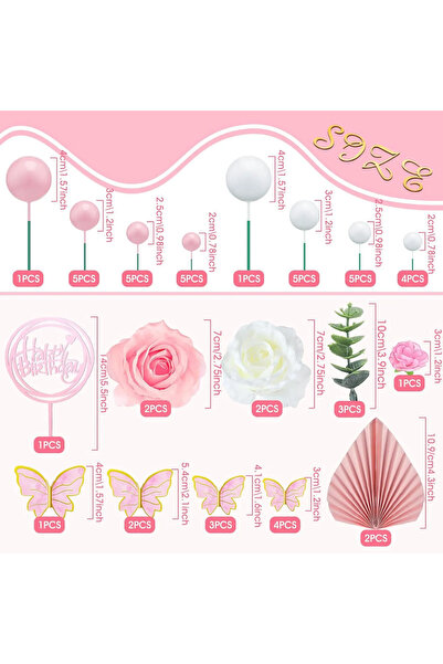 Baloane Vesele Cake Decoration Themed Pink Flowers and Golden Butterflies TOP58