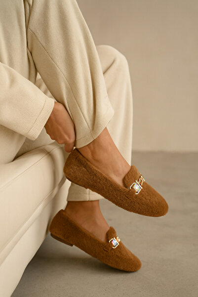 Beyond Women's Brown Plush Home Slippers with Stone Accessories Byndvt02