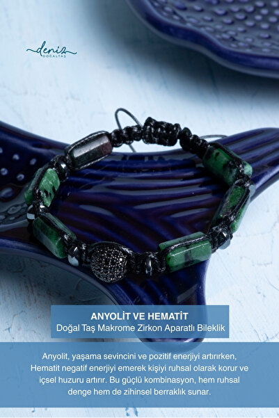 Deniz Doğal Taş سوار من الأنيوليت والهيماتيت الطبيعي مع جهاز زركون مكرامية معتمد