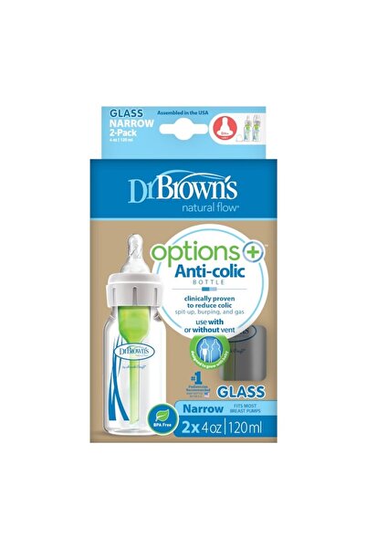dr browns Set 2 biberonuri din sticlă Dr. Brown's SB42003, Sistem Anti-Colic, Options Plus, 0-3 luni, 120 ml,