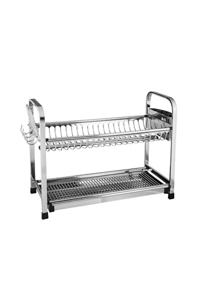 ORIAN مجفف أطباق ورف معدني فضي مكون من طبقتين