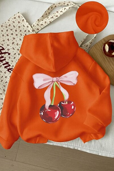 DM DOLCE MORE 3-нишка джърси с черешова щампа, унисекс детска суитшърт с качулка
