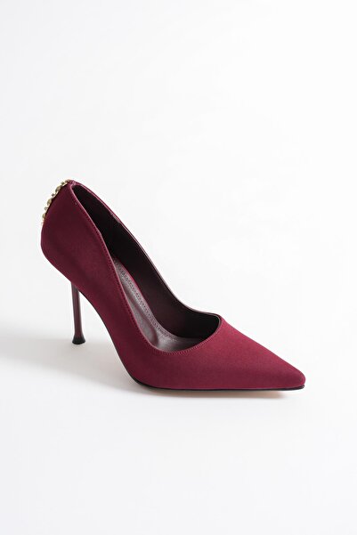 Mubiano Lunara Women's Burgundy Nubuck Gold Accessory Pointed Toe High Thin Heeled Shoes Stiletto (9.5 cm)