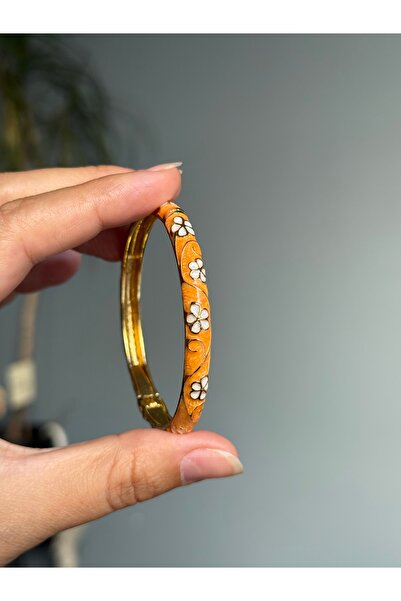 DGK COLLECTİON 14K gold renk,turuncu mineli ve taşlı kelepçe