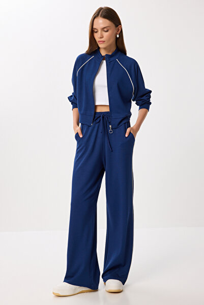 Lovelyİstanbul Kontrast Şeritli Modal Alt-Üst Takım LBY0012 LACİVERT