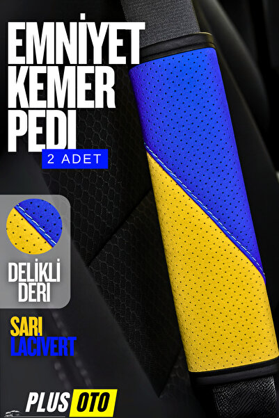 PlusOto Taraftar Sarı Lacivert Emniyet Kemer Pedi 2 Adet Cırtlı Emniyet Kemer...