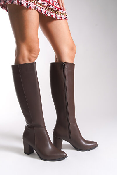 Riccon Γυναικείες μπότες κάτω από το γόνατο 0012500 Καφέ δέρμα